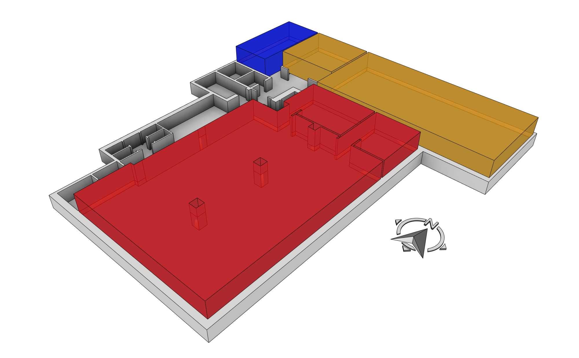 Underground floor plan with the three coloured zones